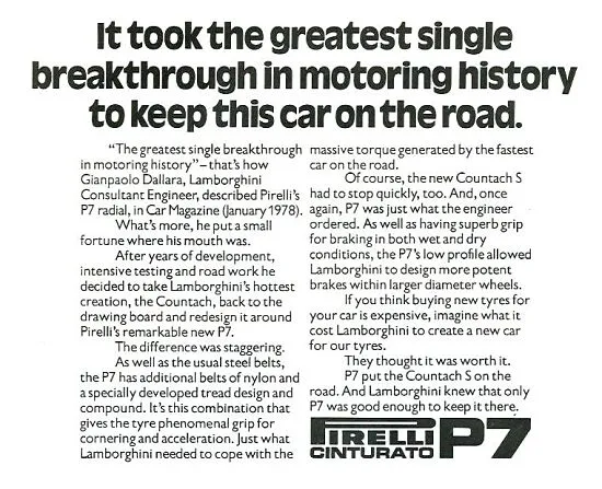 PIRELLI CINTURATO ™ P7 Lamborghini Countach Advert